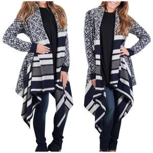 Cupcakes & Cashmere Gillian Draped Open Front Waterfall Sweater Navy Size S